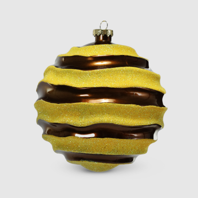 Изображение товара Шар новогодний Acro волны мокка/желтые 10 см