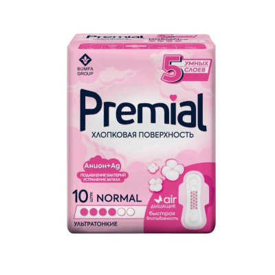 Изображение товара Прокладки женские Premial с крылышками хлопковая поверхность 10 шт гигиенические