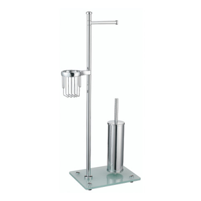 Изображение товара Напольная стойка К-1264, прямоугольник  (держатель т/б без крышки, ерш напольный металл, держатель освежителя) металл, матовое стекло WasserKraft