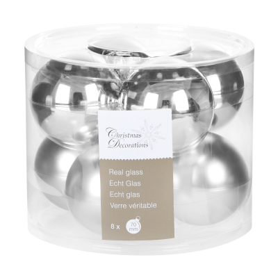 Изображение товара Набор шаров в тубе Kaemingk 7 см 8 шт серебряное стекло