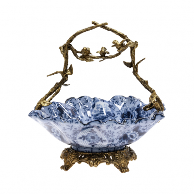 Изображение товара Чаша для фруктов Glasar 32x20x38см фарфор бронза синий и золотой