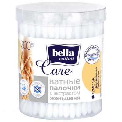Изображение товара Палочки ватные Bella cotton care с экстрактом женьшеня 200 шт банка Изображение товара Палочки ватные Bella cotton care с экстрактом женьшеня 200 шт банка