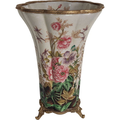 Изображение товара Ваза Glasar с цветами, бежевая, 21x21x30 см