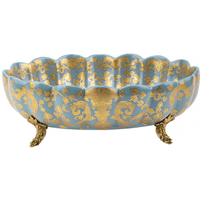 Изображение товара Чаша для фруктов Glasar из фарфора с бронзой ручной работы 30х22х11 см Изображение товара Чаша для фруктов Glasar из фарфора с бронзой ручной работы 30х22х11 см