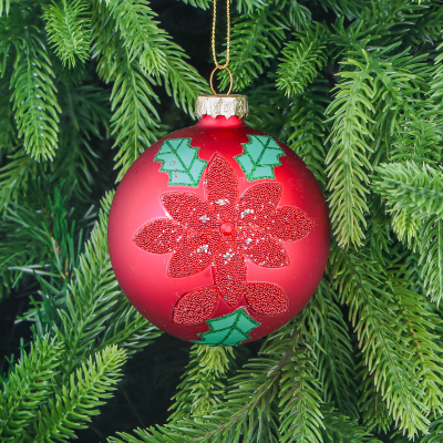 Изображение товара Шар стеклянный Yancheng Shiny с новогодним узором цветок 8 см