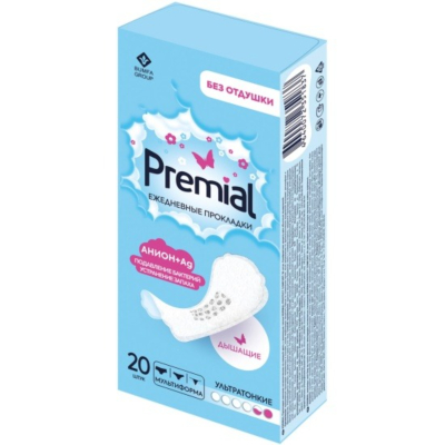 Изображение товара Женские ежедневные прокладки Premial с анионовым чипом 20 шт