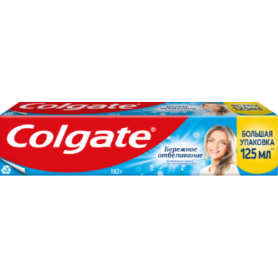 Изображение товара Зубная паста Colgate Бережное отбеливание, с фтором и кальцием, 125 мл Изображение товара Зубная паста Colgate Бережное отбеливание, с фтором и кальцием, 125 мл