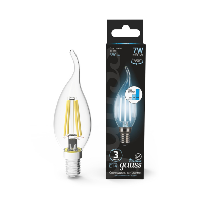 Изображение товара Лампа Gauss LED Filament Свеча на ветру E14 7W 580lm 4100K step dimmable 1/10/50