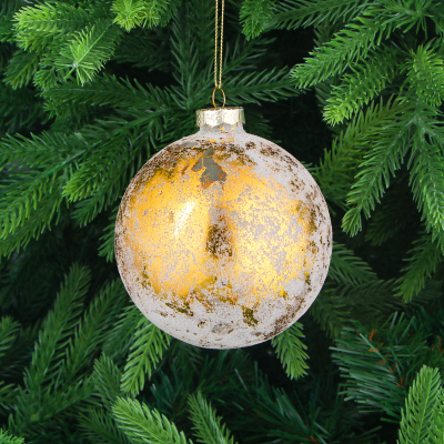 Изображение товара Ёлочная игрушка стеклянная шар золотистый белый 10 см Yancheng Shiny