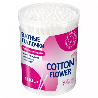 Изображение товара Палочки ватные Cotton Flower банка 100 шт для личной гигиены Изображение товара Палочки ватные Cotton Flower банка 100 шт для личной гигиены