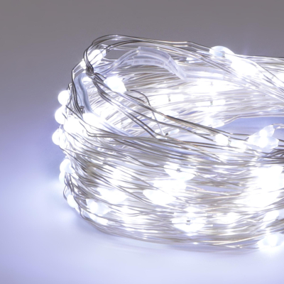 Изображение товара Гирлянда Mercury NY 100 LED холодный свет 10,2 м аккумуляторная для уличных и интерьерных празднико