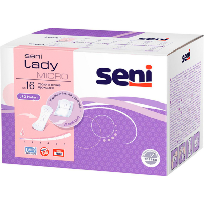 Изображение товара Прокладки урологические Seni Lady Micro 16 шт для легкой недержания мягкая анатомическая форма Изображение товара Прокладки урологические Seni Lady Micro 16 шт для легкой недержания мягкая анатомическая форма