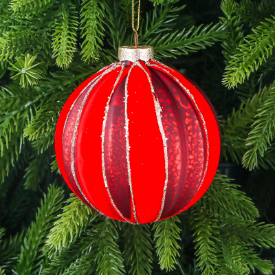 Изображение товара Стеклянный елочный шар Yancheng Shiny 10 см красный с орнаментом