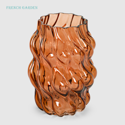 Изображение товара Ваза 24 см волнистые линии оранжевая из натрий кальциевого стекла