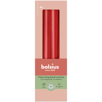Изображение товара Свечи Bolsius столовые 24,5х2,4 см, нежно-красные, 4 шт