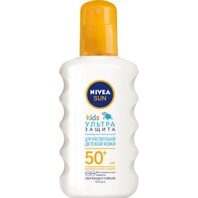 Изображение товара Солнцезащитный спрей для детей Nivea Sun Kids SPF 50+ Ультра Защита водостойкий 200 мл Изображение товара Солнцезащитный спрей для детей Nivea Sun Kids SPF 50+ Ультра Защита водостойкий 200 мл