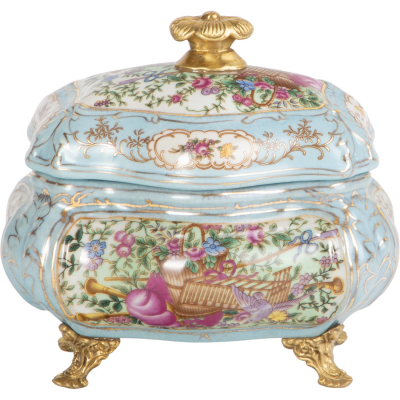 Изображение товара Голубая шкатулка Glasar из фарфора и бронзы ручной работы 17х13х15 см