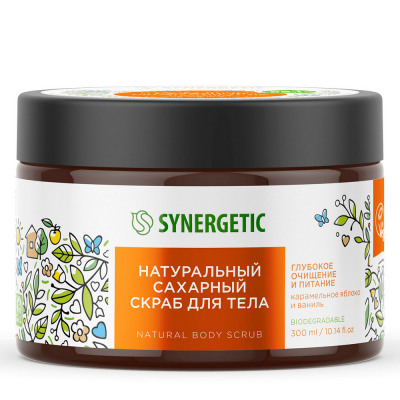 Изображение товара Скраб для тела Synergetic глубокое очищение и питание Карамельное яблоко и ваниль, сахарный, натуральный, 300 мл