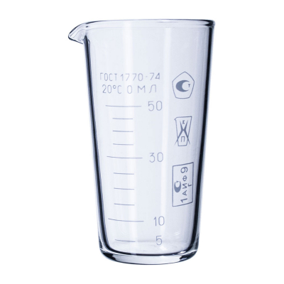 Изображение товара Стакан мерный Химлабоприбор 50 мл из термостойкого стекла Изображение товара Стакан мерный Химлабоприбор 50 мл из термостойкого стекла