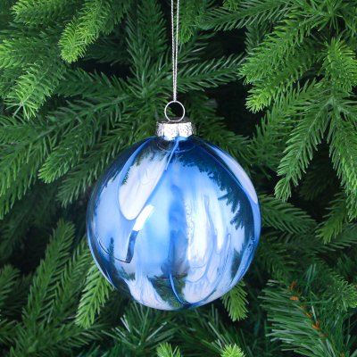 Изображение товара Игрушка ёлочная Yancheng Shiny стеклянная шар новогодний синий 10 см