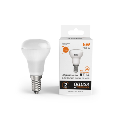 Изображение товара LED-лампа Gauss R50 6W 450lm 3000K Е14 замена накаливания Изображение товара LED-лампа Gauss R50 6W 450lm 3000K Е14 замена накаливания