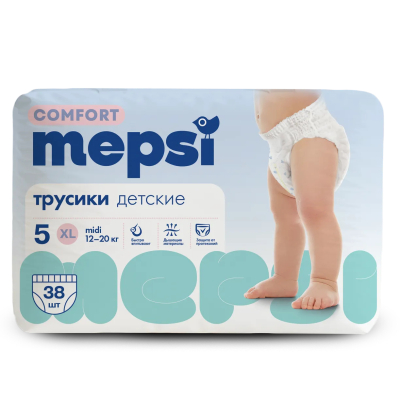 Изображение товара Подгузники-трусики Mepsi Comfort для детей 12-20 кг 38 шт Изображение товара Подгузники-трусики Mepsi Comfort для детей 12-20 кг 38 шт