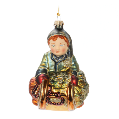 Изображение товара Новогодняя елочная игрушка Krebs int мальчик на санках 12 см для елки