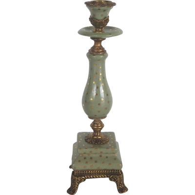 Изображение товара Зеленый подсвечник Glasar из фарфора и бронзы 7х7х23 см ручная работа