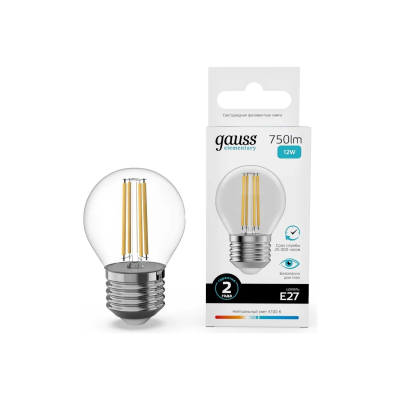 Изображение товара LED лампа Gauss Filament Elementary Шар 12W 750lm 4100K Е27 Изображение товара LED лампа Gauss Filament Elementary Шар 12W 750lm 4100K Е27