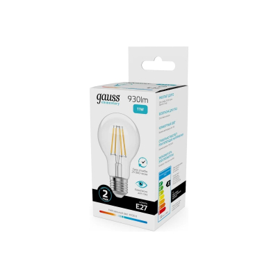 Изображение товара LED лампа Gauss Filament Elementary А60 11W 4100K E27 освещение для дома и офиса Изображение товара LED лампа Gauss Filament Elementary А60 11W 4100K E27 освещение для дома и офиса