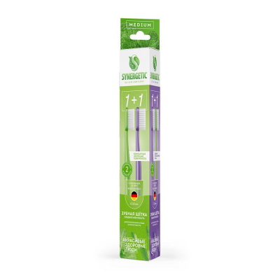 Изображение товара Зубная щетка для взрослых Synergetic Eco средней жесткости 2 шт Изображение товара Зубная щетка для взрослых Synergetic Eco средней жесткости 2 шт