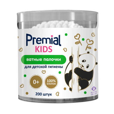 Изображение товара Детские ватные палочки Premial 200 шт - безопасный уход для малышей