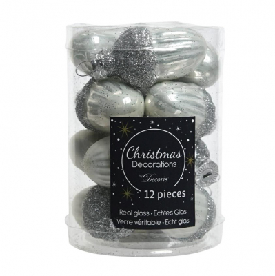 Изображение товара Набор стеклянных ёлочных игрушек в тубе Kaemingk 12 шт серебристый