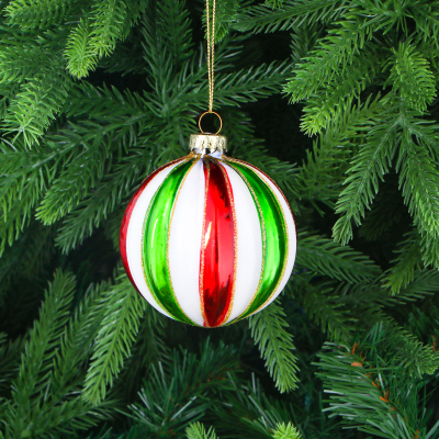 Изображение товара Игрушка ёлочная Yancheng Shiny стеклянная шар новогодний полосатый 8 см