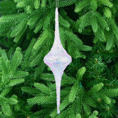 Изображение товара Стеклянная ёлочная игрушка сосулька 6,5х27 см бело-серебристая