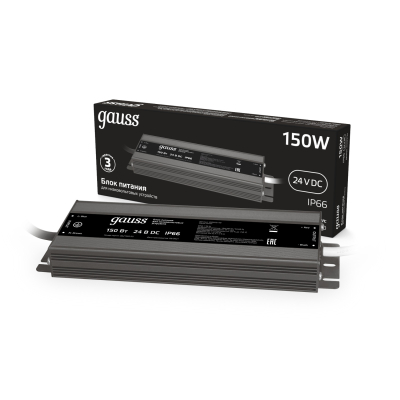 Изображение товара Блок питания Gauss 150W 24V IP66 металлический защитой IP66 Изображение товара Блок питания Gauss 150W 24V IP66 металлический защитой IP66