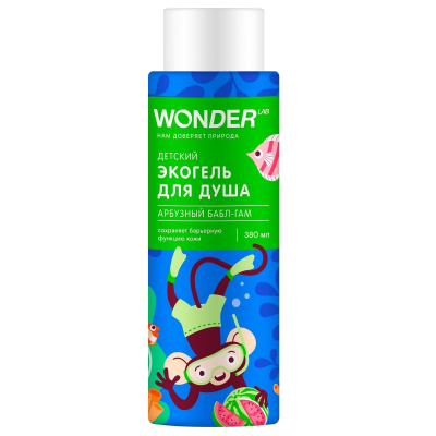 Изображение товара Детский экогель Wonder Lab Арбузный бабл-гам 0,38 л для тела и волос