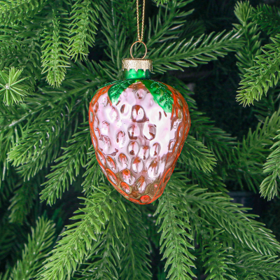 Изображение товара Игрушка ёлочная Yancheng Shiny украшение стеклянное клубника розовая 7х9 см