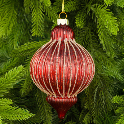 Изображение товара Украшение подвесное Yancheng Shiny стеклянное капля красная 9,5х9,5х12 см