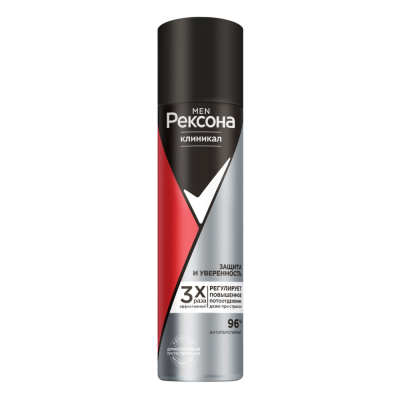 Изображение товара Антиперспирант-аэрозоль Rexona Men Clinical Protection Защита и Уверенность 150 мл Изображение товара Антиперспирант-аэрозоль Rexona Men Clinical Protection Защита и Уверенность 150 мл