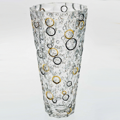 Изображение товара Ваза Bohemia Jihlava Lisboa золотые и черные кольца 31 см