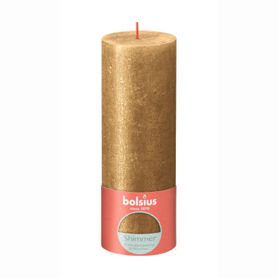 Изображение товара Декоративная свеча Bolsius Rustic Metallic Shimmer 19х6,8 см золотая