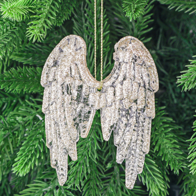 Изображение товара Стеклянное украшение Yancheng Shiny крылья 9х1х7 см серебристое елочные игрушки
