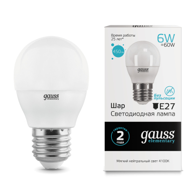 Изображение товара Лампа Gauss LED ELEM GLOBE 6W E27 4100K