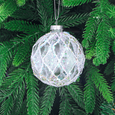 Изображение товара Стеклянный елочный шар Yancheng Shiny белый с блестками 8 см