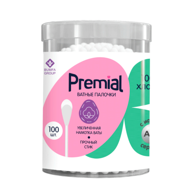 Изображение товара Ватные палочки Premial Classic 100 шт гигиенические безопасные и универсальные