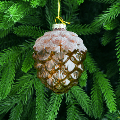 Изображение товара Стеклянная ёлочная шишка Yancheng Shiny коричневая 7,3х9,5 см для украшения елки