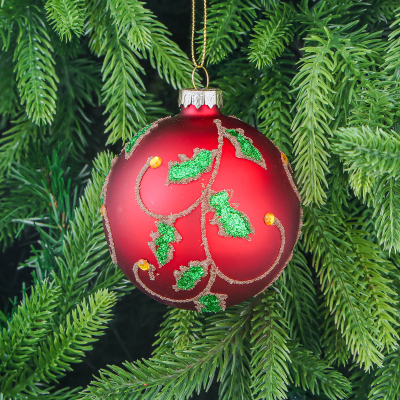 Изображение товара Стеклянный елочный шар Yancheng Shiny с новогодним узором 8 см