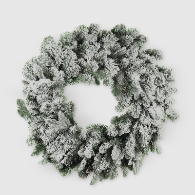 Изображение товара Новогодний венок Flora 75 см белый зеленый для украшения двери и интерьера