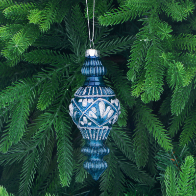 Изображение товара Ёлочная стеклянная игрушка Yancheng Shiny синяя 14 см подвеска праздничное украшение